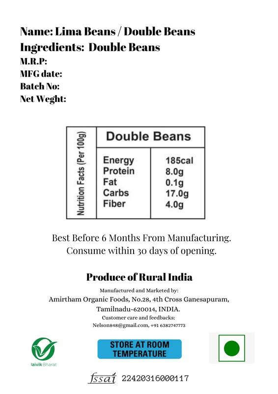Amirtham Organic Foods Double Beans 250 G/Lima Beans/Butter Beans/ by Amirtham Organic Foods