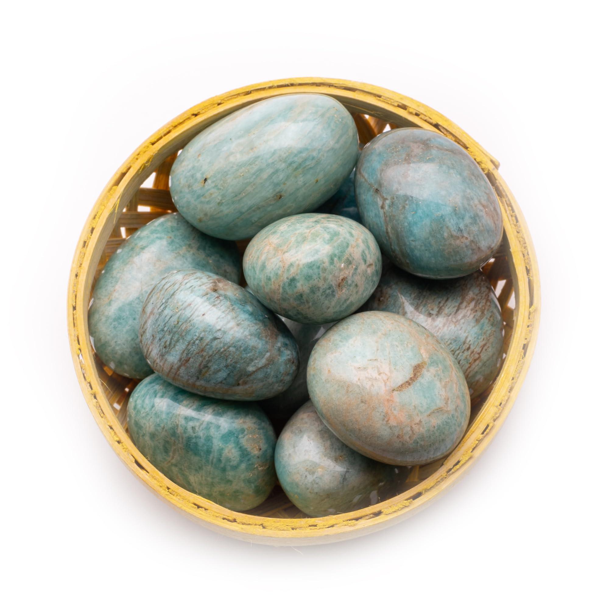 Plus Value Plus Value Amazonite Tumbled Stones AAA+ Pebbles for Vastu Feng Shui Chakra Aura Personal Reiki Healing Crystals (200 Grams, with Basket)