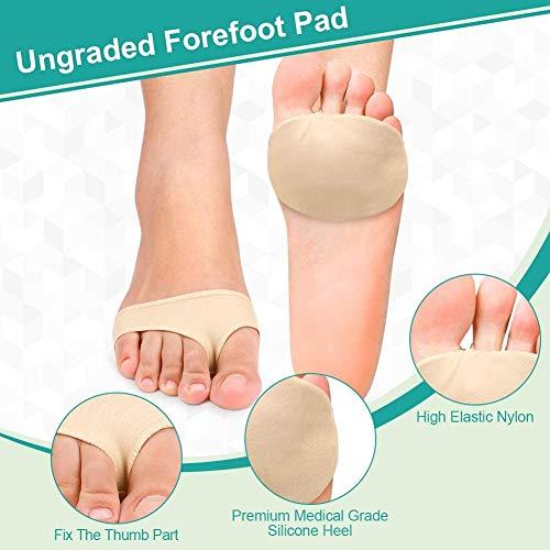VINGVO Gel Metatarsal Pads for Hard Skin Mortons Neuroma, Ball of Foot Cushion Support Socks for Diabetic Feet, Callus, Blisters, Metatarsalgie, Sore Forefoot Pain Relief for Barefoot or Wear in Shoes