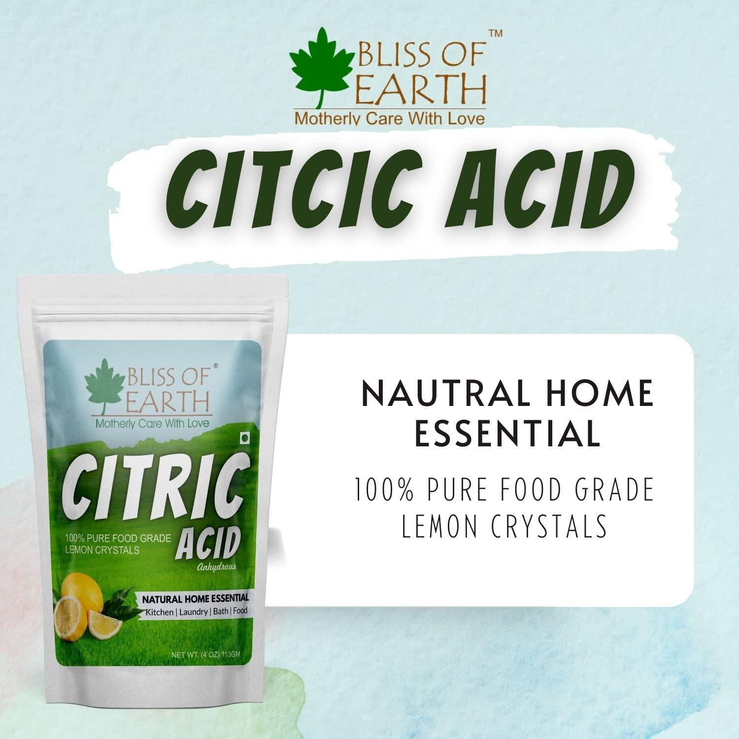 BLISS OF EARTH Bliss of Earth Citric Acid Powder For Food & Plants, Anhydrous Lemon Salt For Cleaning Purpose, 113gm