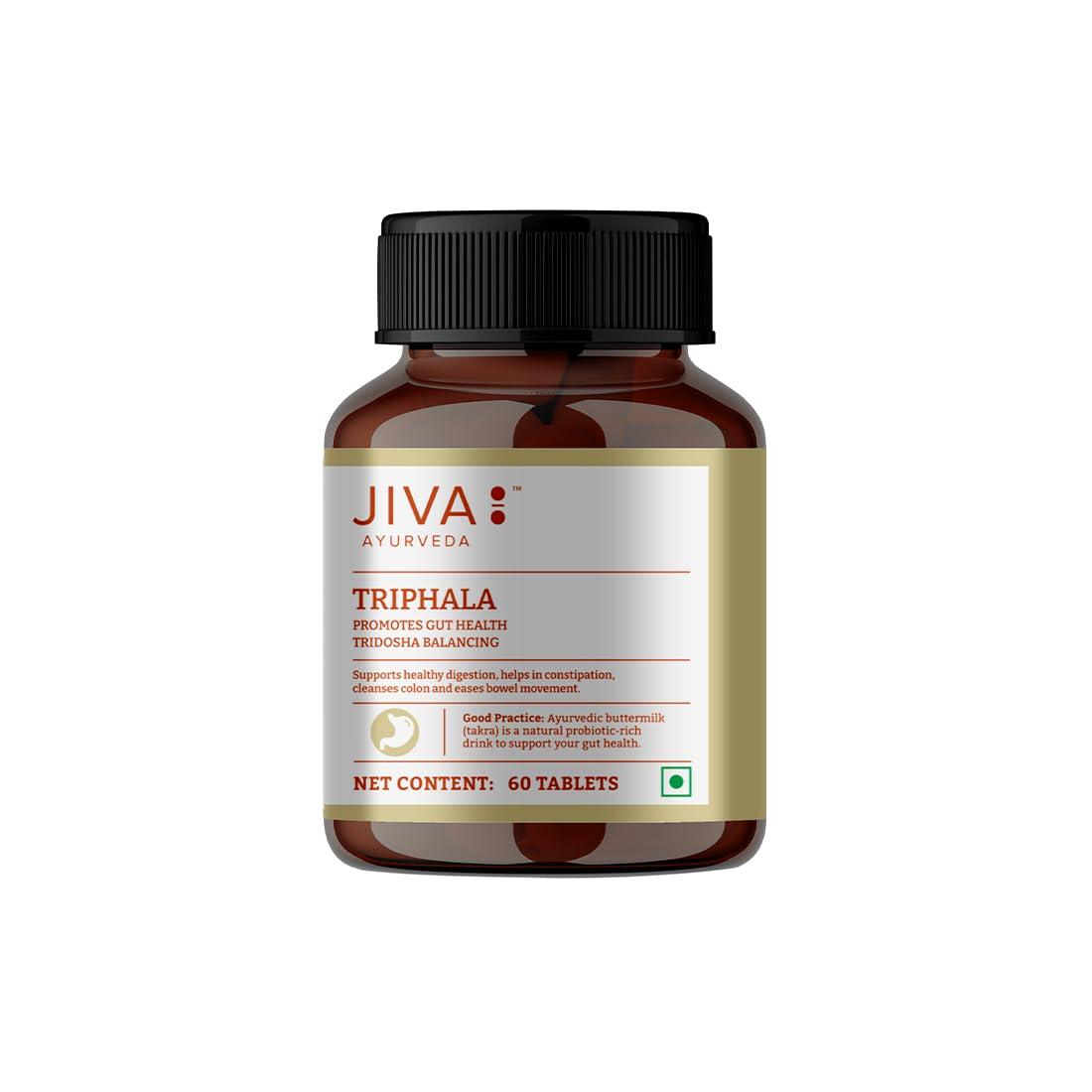 Jiva Jiva Triphala Tablet 500mg | 100% Ayurvedic Formulation Improves Digestion, Promotes Gut Health & Relives Constipation | Balances 3-Doshas | Excellent For Eye & Hair Issues - 60 Tablets (Pack Of 1)