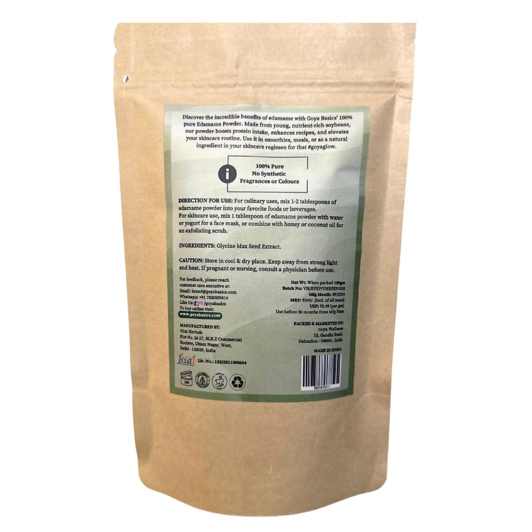 GOYa BaSICS Goya Basics Edamame Powder, 100g | Plant Protein Superfood for Smoothie Mix, Shakes, Soups | Organic, Vegan, Non-GMO, Gluten-Free | High Fiber Protein Supplement