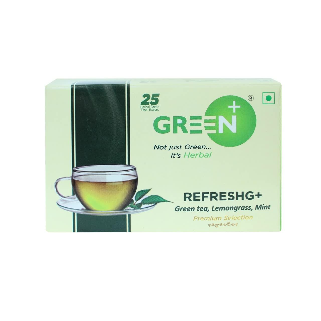 BUD WHITE TEA BUD WHITE TEA RefreshG+ Green Tea with Mint and Lemongrass,Green Tea Bags, (Pack of 3, 25 Tea Bags each)