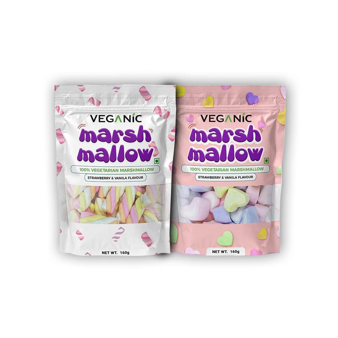 Veganic Veganic Marshmallows Pure Veg Pack Of 2 Twist & Rainbow Heart Shaped Vegetarian Marshmallow Candy Soft And Tasty Candy Perfect For Kids Adults 160 * 2 gm
