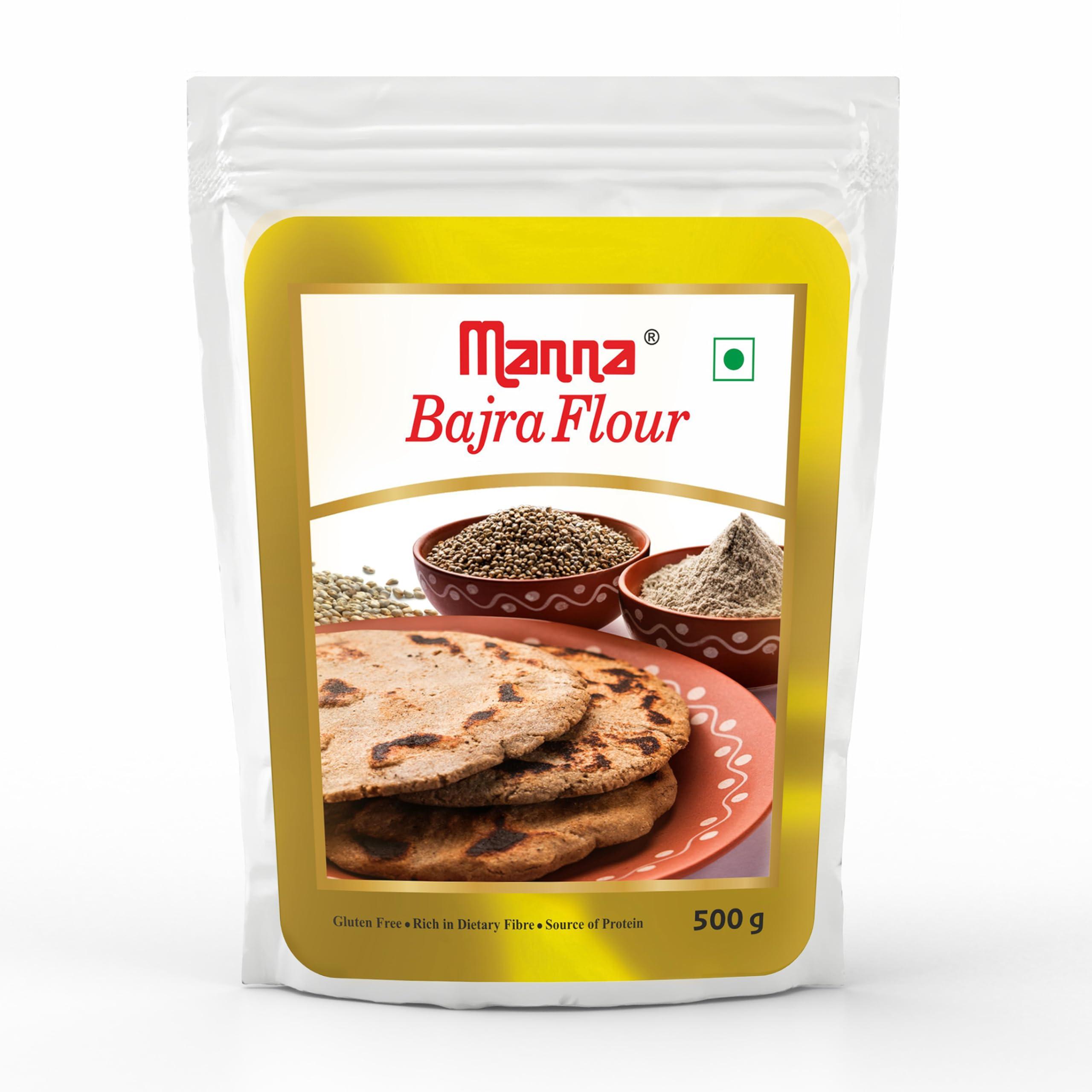 Manna Manna Bajra Flour | Pearl Millet Flour | Pearl Millet Sajje/Kambu Pindi/Sajjalu Bajri 2.5kg (500g x 5 Packs)