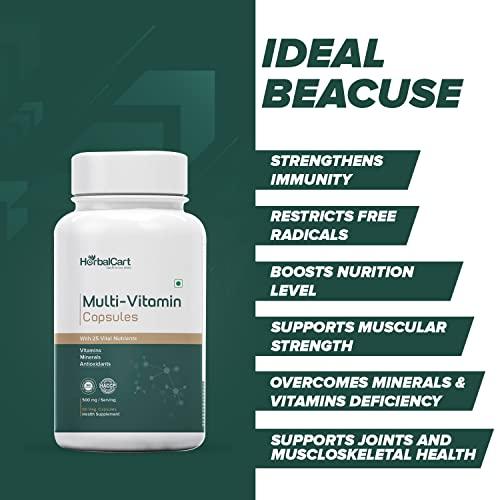 HerbalCart HerbalCart Multivitamin with 25 Essential Nutrients, Antioxidants, Minerals, and Vitamins A, B, C, D (500mg/Serving)