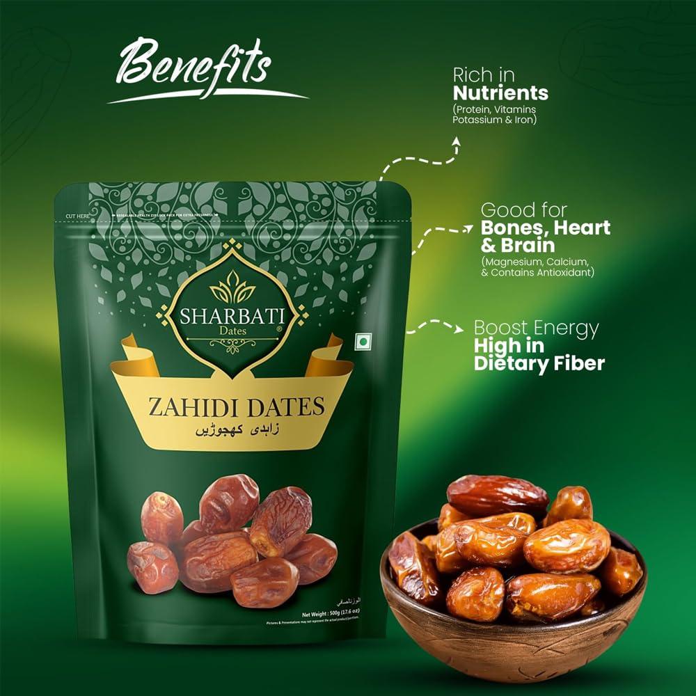 Sharbati SHARBATI DATES Premium Zahidi Fresh Dates 500Gm With High In Fibre & Rich Source Of Iron | Gluten Free | No Preservatives |100% Vegan | Wet Khajoor | Khajur | Date Fruits