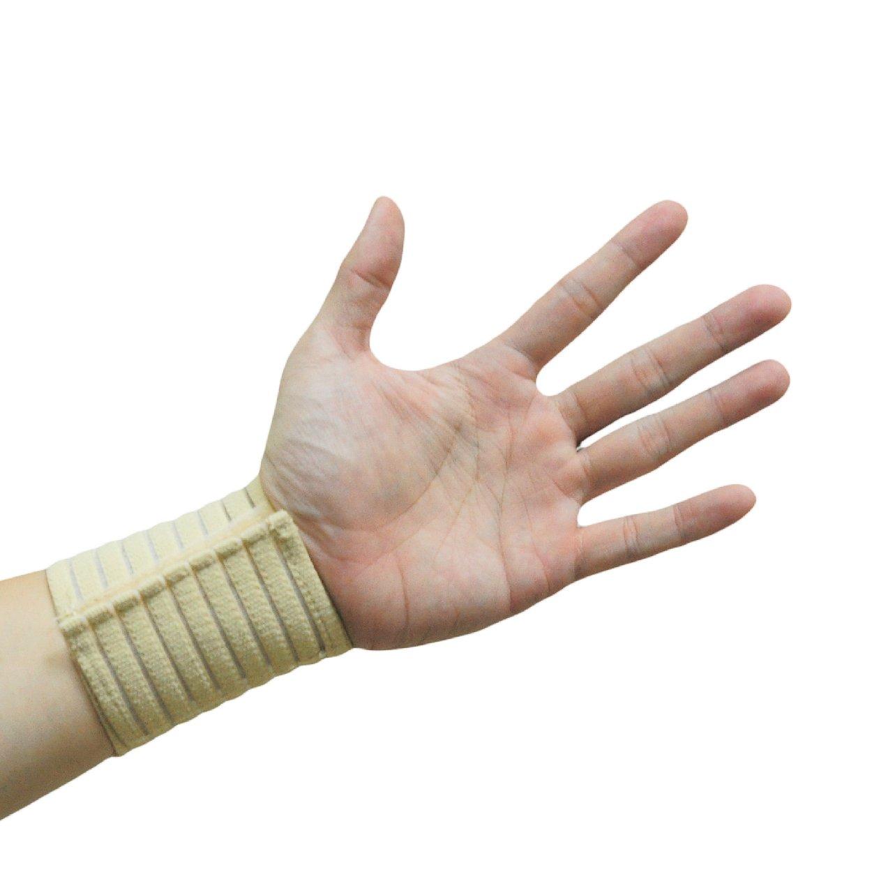 OBBO MED ObboMed MB-1100N Elastic Wrist Support Wrap with Hook and Loop Fastener for Size Adjustment, Wrist Pain, Sports Band Brace Protector - One Size Fits All- Beige