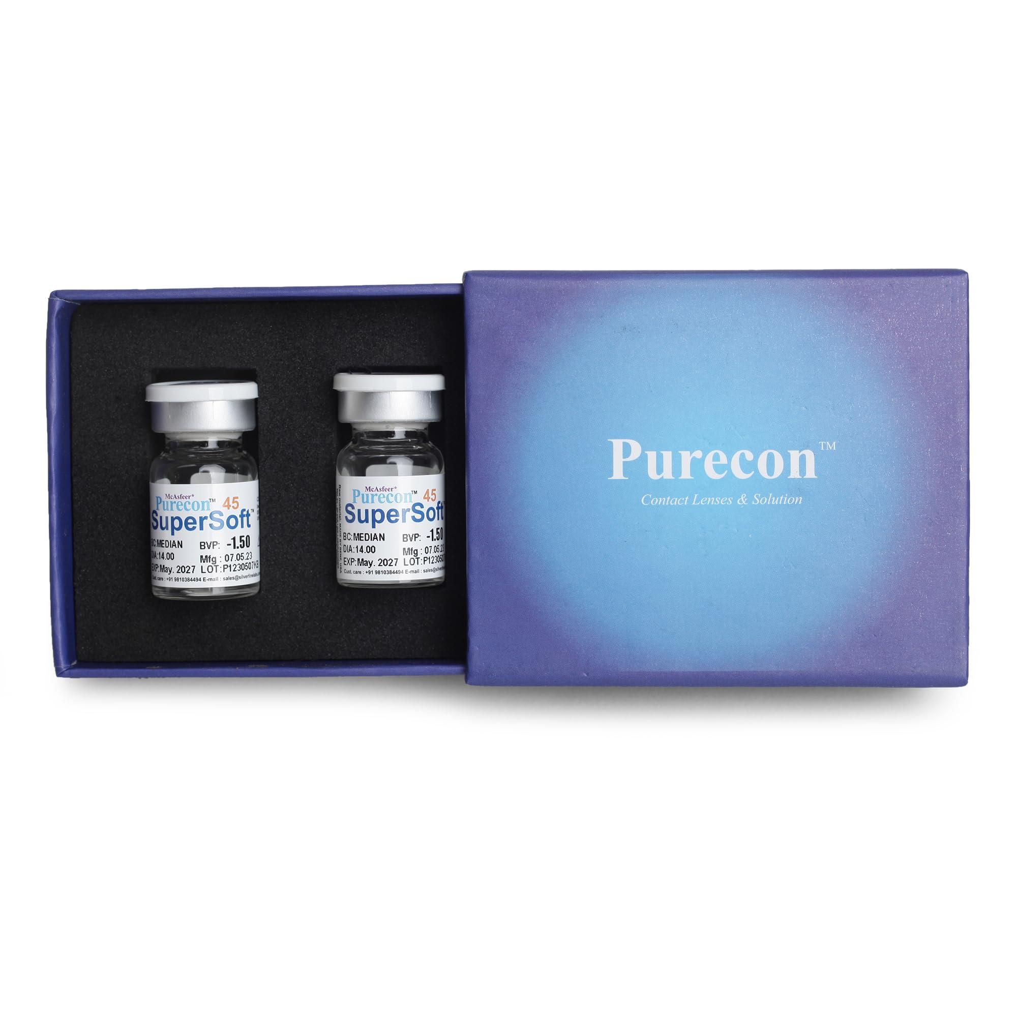 PURECON Purecon SuperSoft 45 Yearly Disposable Contact Lenses for eyes (2 Lenses/Box) (-5.50, 8.60, 14.00, 2), with Complementary Welcome Kit