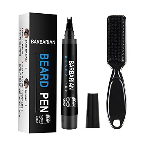 Barbarian BARBARIAN Beard Filler Pen Kit Shape Fill and Edge all at once Last All Day 4 Tip Pen W Brush Waterproof and Sweatproof (Black)