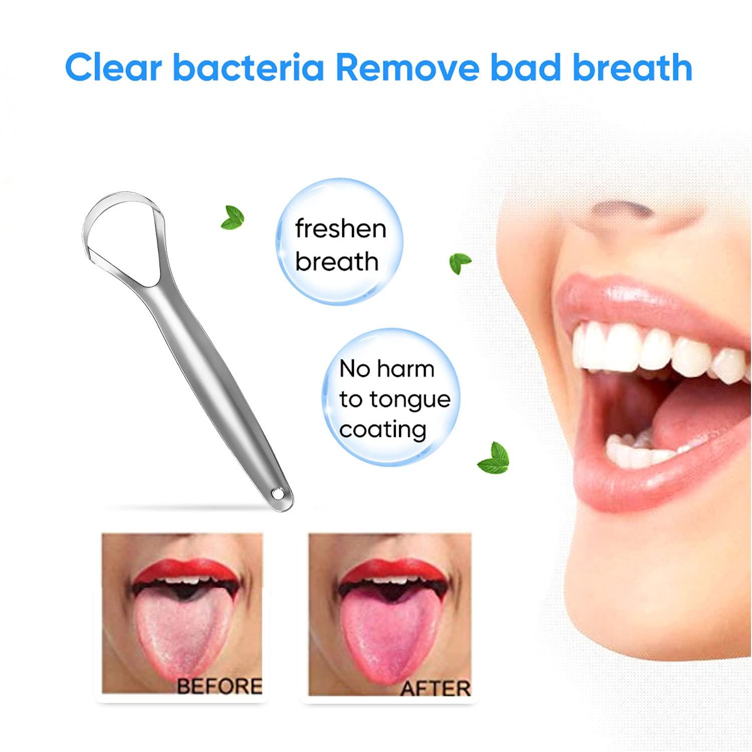 Sestball 2 Pack Tongue Scraper Cleaner for Adults & Kids, Medical Grade Metal Tongue Scrapers with Travel Case, Wide-Head Tongue Cleaners Set for Fresh Breath Dental Eliminate Bad Breath in Seconds