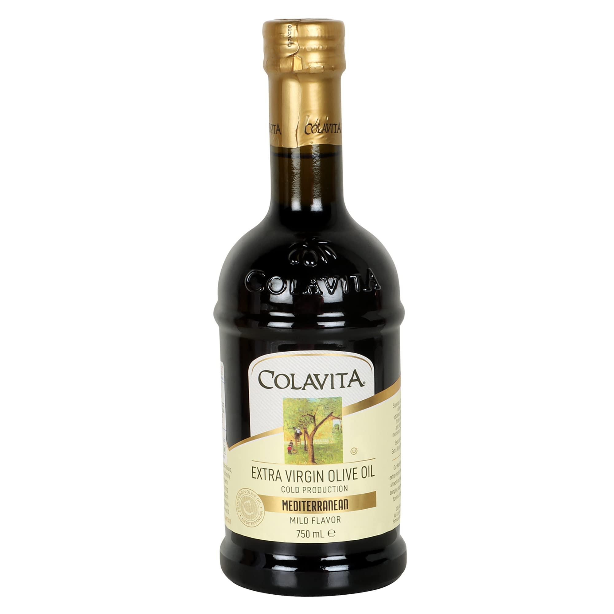 COLAVITA Colavita Mediterranean Extra Virgin Olive Oil (750ml) | Imported from Italy | Premium Olive Oil for Cooking, Dips and Marinades | Cold Pressed Oil from Superior Whole Olives | Timeless Bottle