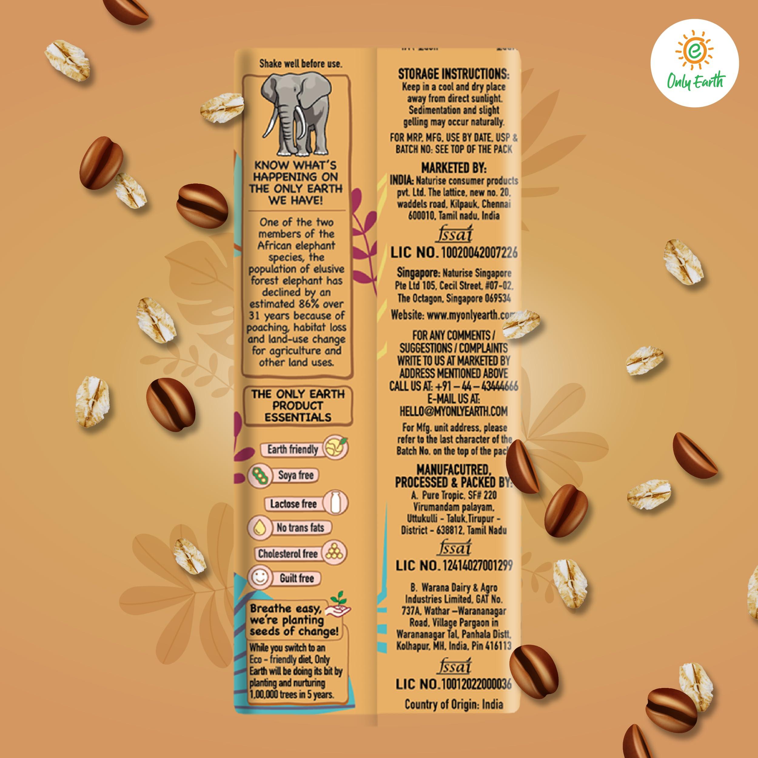 Only Earth Only Earth Oats Shake | Cold Coffee | Vegan | Plant-based | Lactose-free | No Added Preservatives, Colors | Low Fat | Cholesterol-free | Guilt-free | With Calcium, Vitamin D, B1, B2 & B12 (6 Packs)