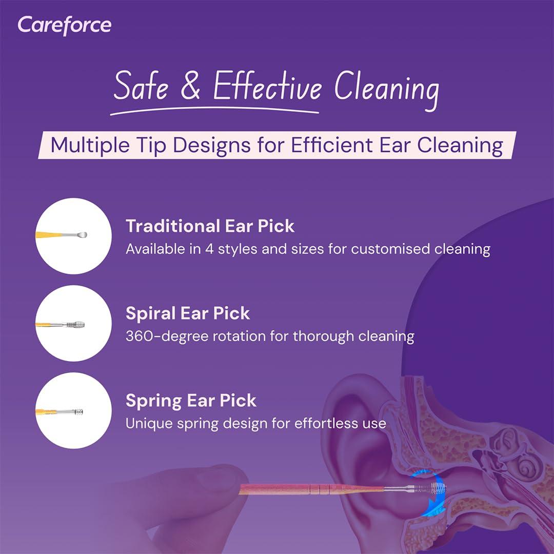 Careforce - The Force Behind Your Health Careforce - The Force Behind Your Health Ear Cleaning Kit Steel Ear Cleaner Reusable Ear Wax Remover Tool Kit Set With Storage Pack, Ear Curette Cleaner And Spring Ear Buds Cleaner 6 Pcs Set Yellow