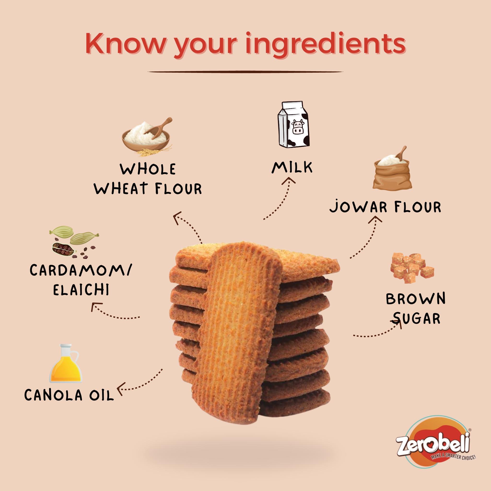 Zerobeli Zerobeli Jowar Atta Biscuits with Elaichi 750g (375g x 2) |Premium Handmade Atta Biscuits| No Refined White Sugar, No Palm Oil, Preservatives or Colors|