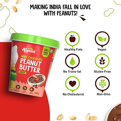 Alpino ALPINO High Protein Dark Chocolate Peanut Butter Crisp 500g - Roasted Peanuts, Dark Chocolate, Whey Protein & Pea Protein 30g Protein, non-GMO, Gluten Free - High Protein Peanut Butter Crispy