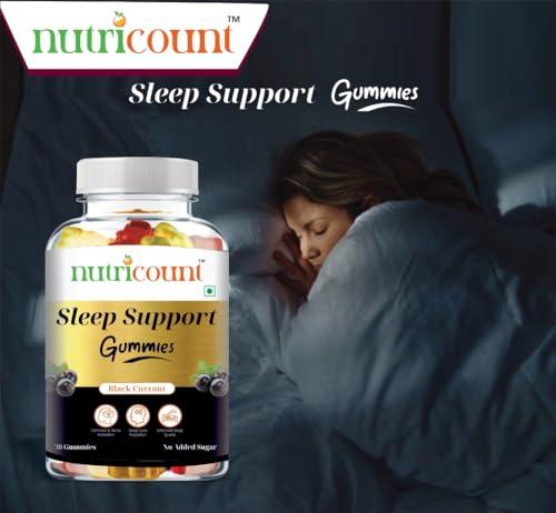 NUTRICOUNT NUTRICOUN T Good Sleep 30 Gummies Melatonin Ashwagandha, Chamomile extract & L-Theanine Support Blissful Sleep & Reduce Stress Natural Black Currant Flavoured 0 Added Sugar Pack-Of-1