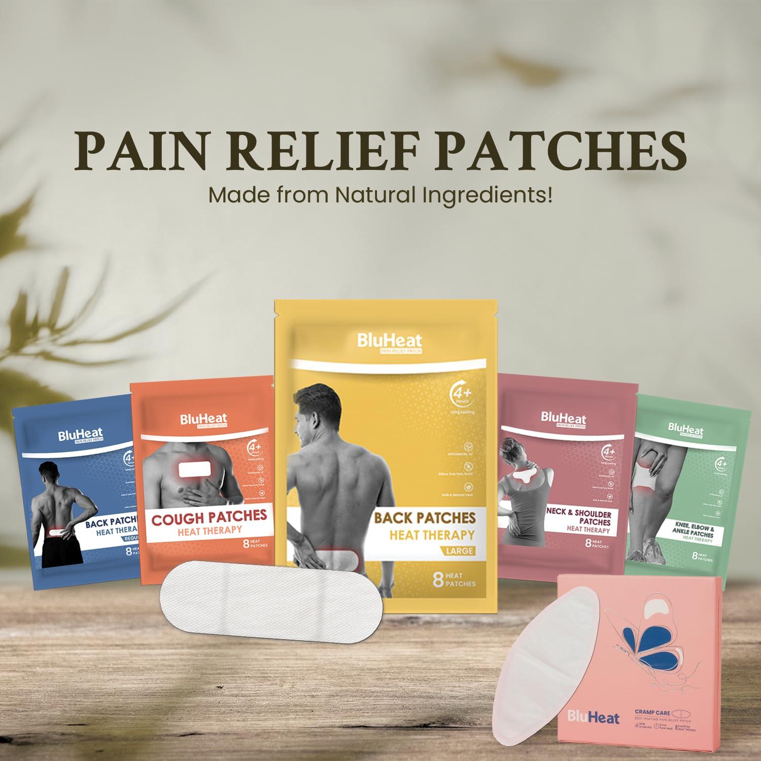BLUHEAT BluHeat Back Pain Relief Patches 8 Regular Heat Therapy Patches Safe and Natural Odour-Free Air-Activated, Long-Lasting Ultimate Substitution for Hot Water Bags for All Skin Types