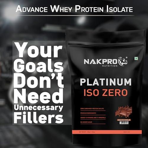 NAKPRO NAKPRO PLATINUM ISO ZERO 100% Whey Protein Isolate | Added Vitamins & Minerals | Easy Mixing, Easy Digesting Whey Protein Supplement Powder for Men, Women & Athletes (500g, Double Rich - Chocolate)