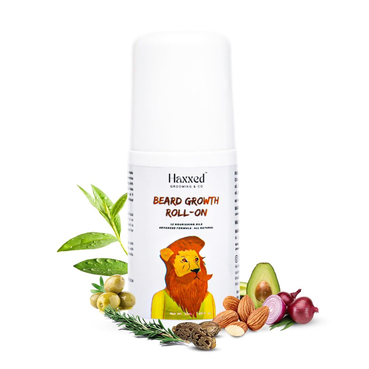 Haxxed Haxxed Beard growth roll on | Beard oil for Thicker, Longer, Patchy & Uneven Beard | Made with 12 nourishing oils | Fast beard growth | Made with 100% natural oils | Beard oil (50ml)