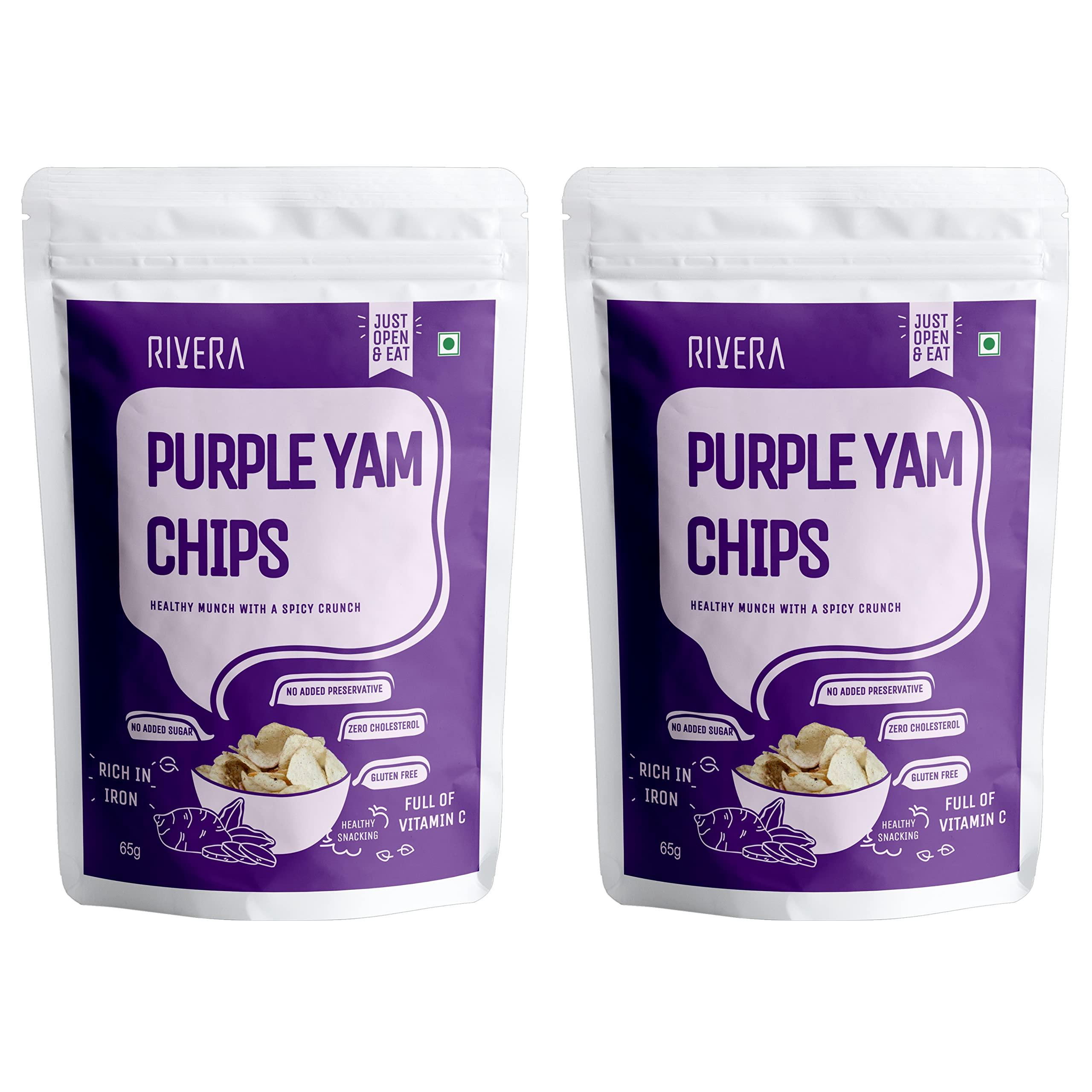 Rivera Rivera Purple Yam Chips, Gluten Free Snacks, Tasty and High Iron content, 65g Each (Pack of 2)