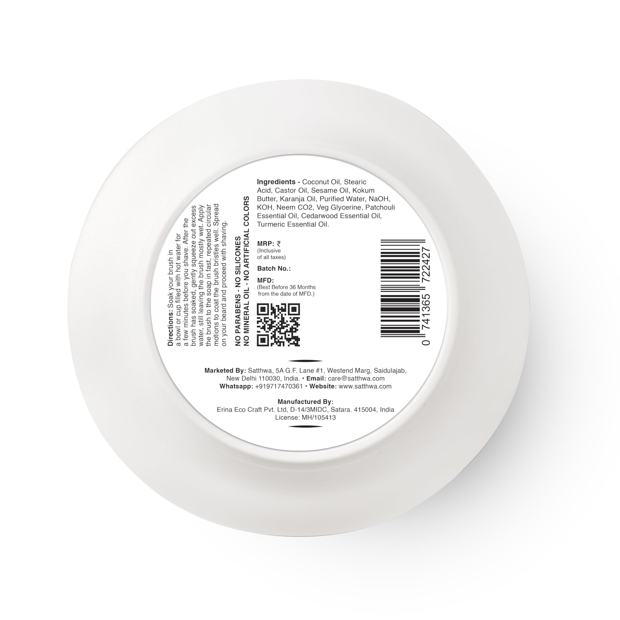 Satthwa Satthwa Organic Shaving Soap infused with Patchouli & Cedarwood | Create the Perfect Lather | Excellent for Silky Smooth Shaves | Hydrates and Shields, 50g (1.7oz)