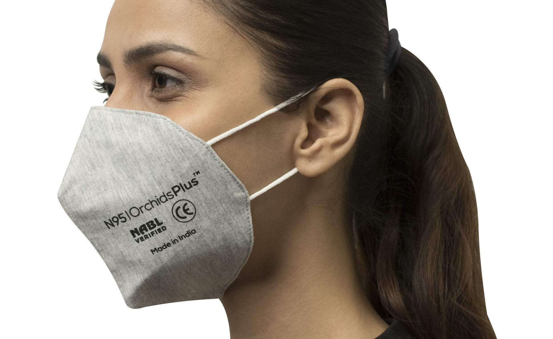 OrchidsPlus OrchidsPlus N-95 Face Mask | 3 Layer (2 Layer 100% Cotton, 1 Layer Melt Blown Filter) | Reusable | High Filtration Efficiency (Pack of 10, Grey)