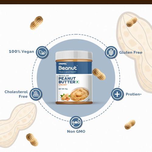 Beanut Beanut Peanut Butter Creamy is a Smart Choice From Real Roasted Pressed Protein, Non GMO, Gluten Free, Vegan And Cholesterol Free Gym, Exercise Daily Energetic-(1kg - Pack of 1)