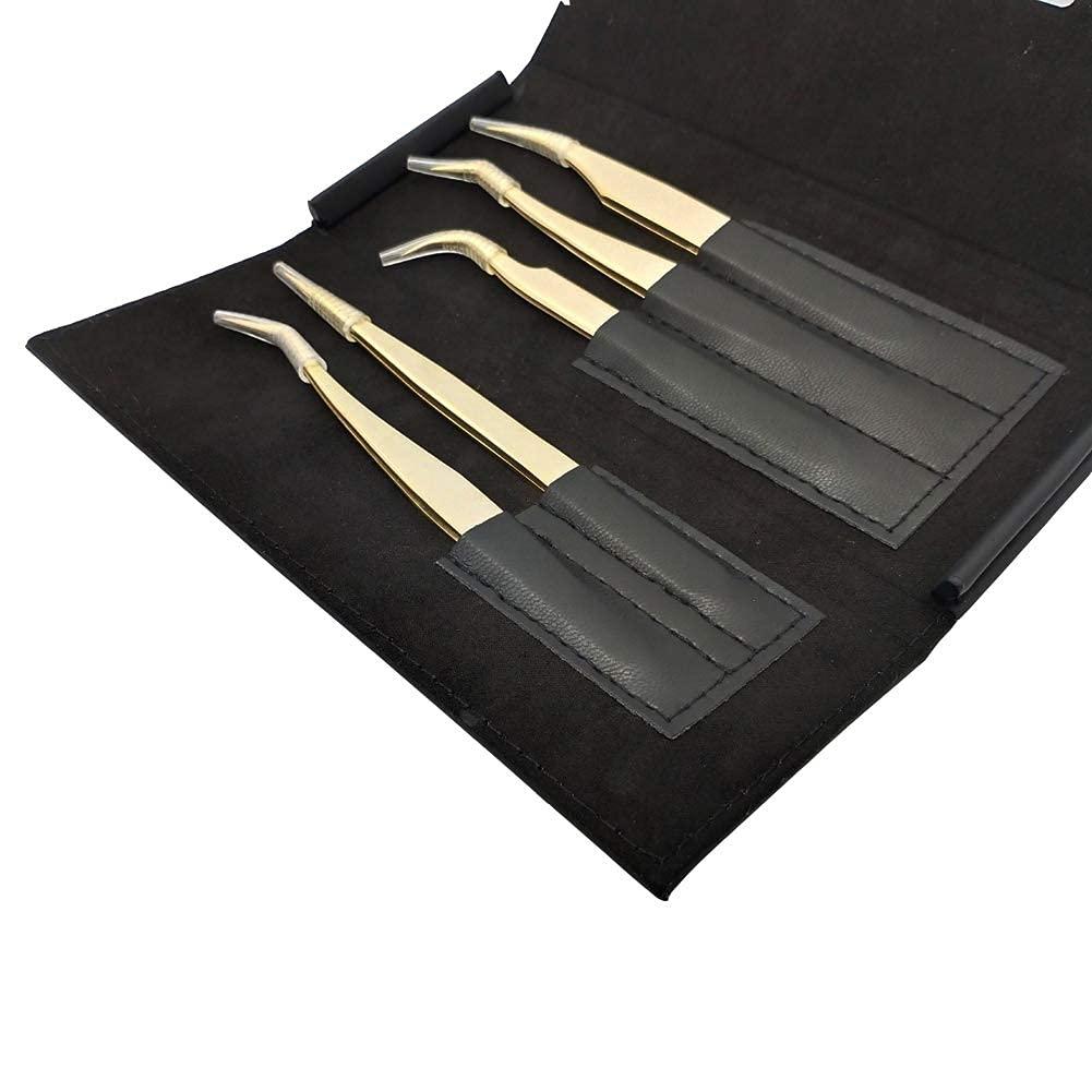 mollensiuer 1 Piece Black PU Leather Empty Tweezers Storage Bag for Eyelash Extensions Multi-pockets Travel Case For Eyelash Grafting Extension Tweezers