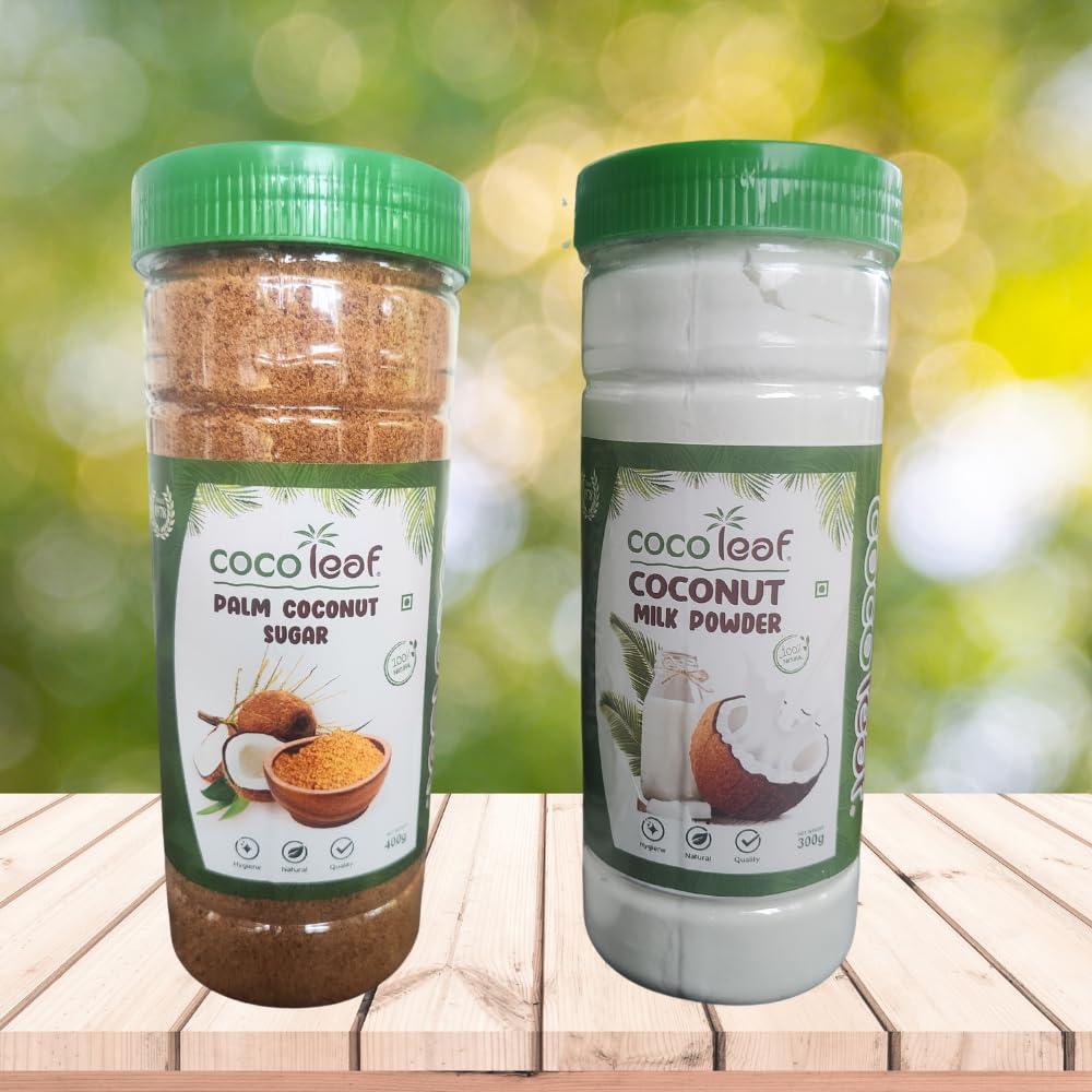 IMAGE OF COCOLEAF COCOLEAF Coconut Milk Powder and Coconut Sugar(Shakkar) Combo Pack,Coconut Cream Powder, Coconut Jaggery Sugar Powder, Coconut Milk Powder 300g and Coconut Palm Sugar 400 g
