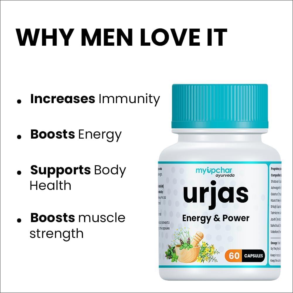 myUpchar ayurveda myUpchar ayurveda Urjas Energy & Power Capsule For Men | With Shilajit, Safed Musli, Ashwagandha | Improve Stamina, Strength & Immunity | Reduce Fatigue 60 Capsule