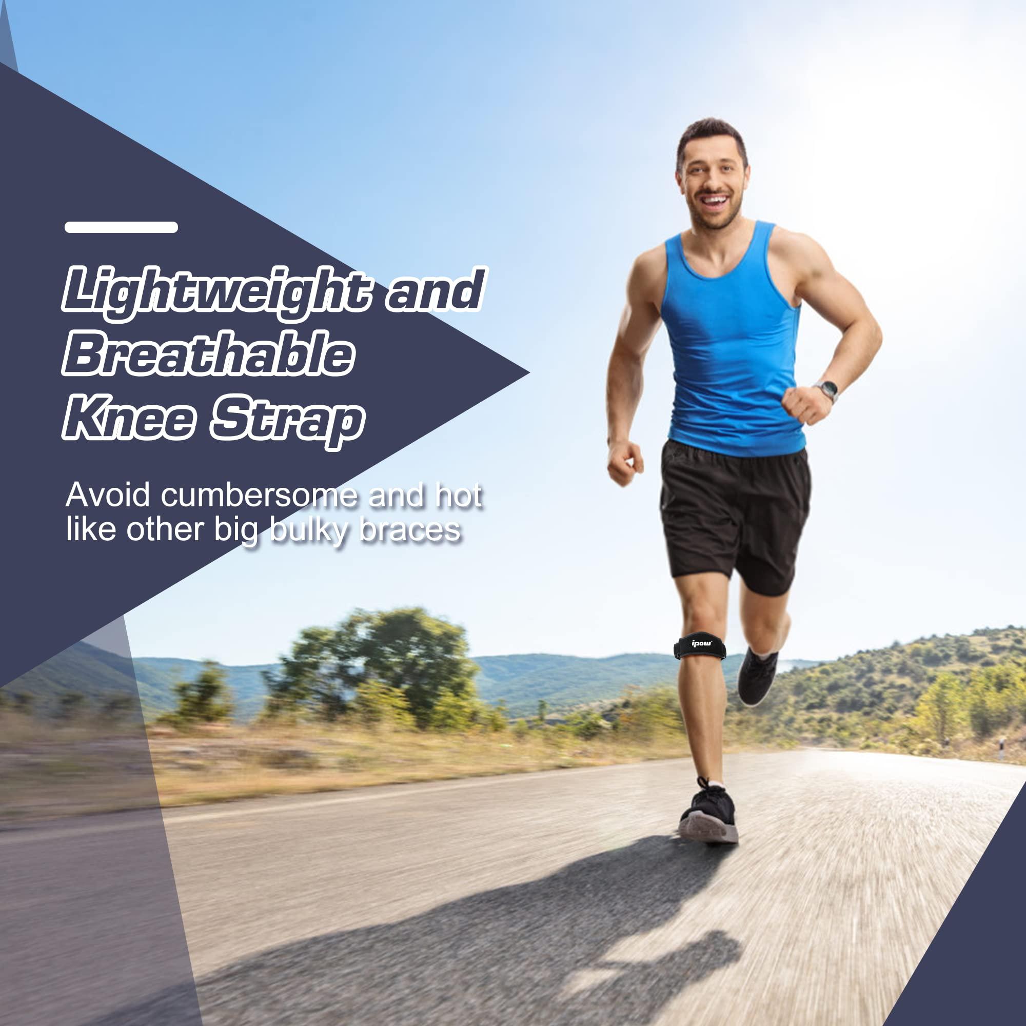 IPOW Ipow 2 Pack Knee Pain Relief & Patella Stabilizer Knee Strap Brace Support for Hiking, Soccer, Basketball, Running, Jumpers Knee, Tennis, Tendonitis, Volleyball & Squats, Black