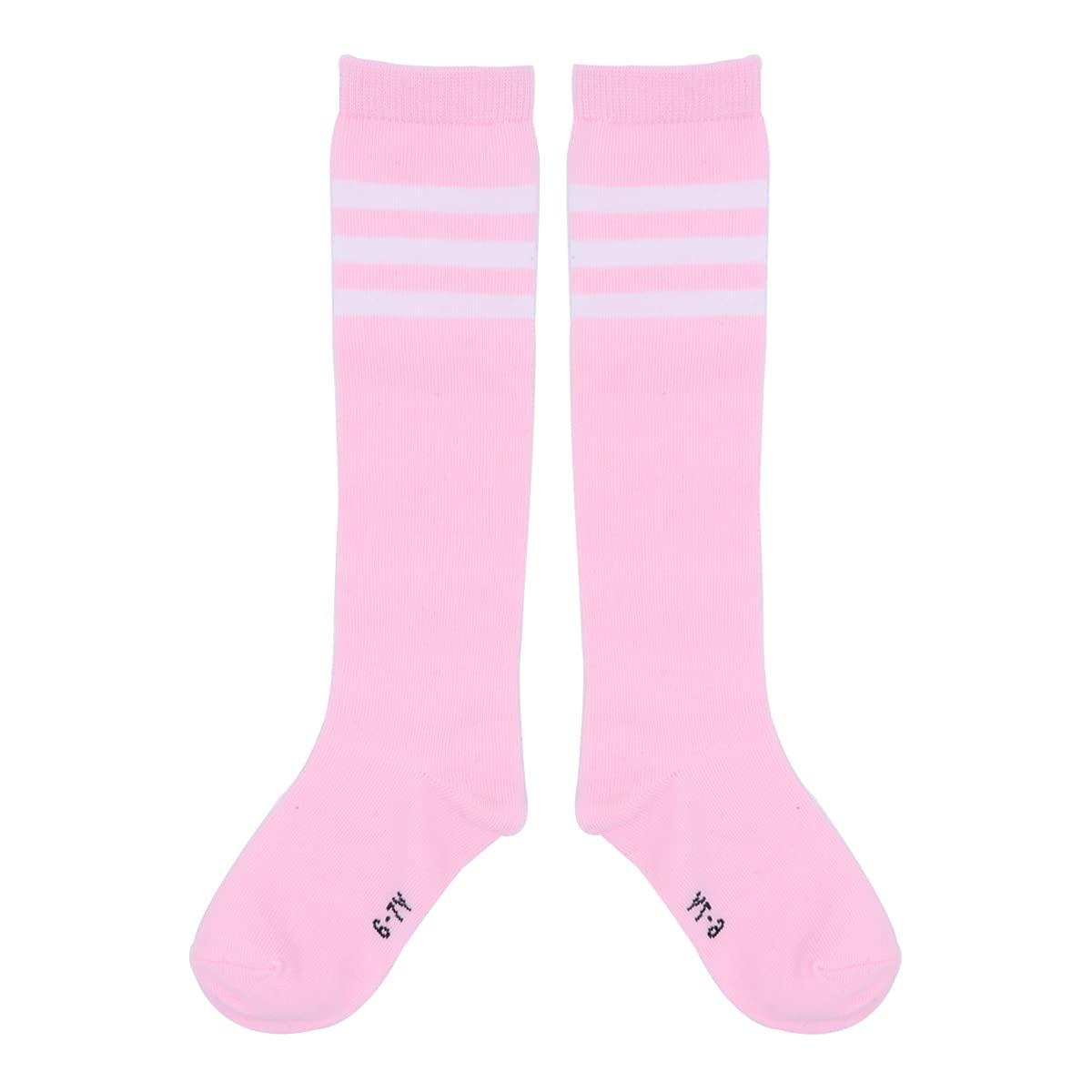 FZBNSRKO Flyusa 1 Pair Toddlers Children Kids Girls Boys Cotton Bootie Knee High Long Soccer Socks Team Socks for Kids 6-7 Years Old(Pink)