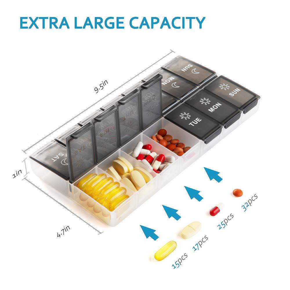 mossime Mossime XL Large Daily Pill Organizer 2 Times a Day, Extra Jumbo 7 Day Pill Box Am Pm, Weekly Day Night Vitamin Holder, Medicine Organizer, Big Pill Container, Medication Dispenser 14 Compartments