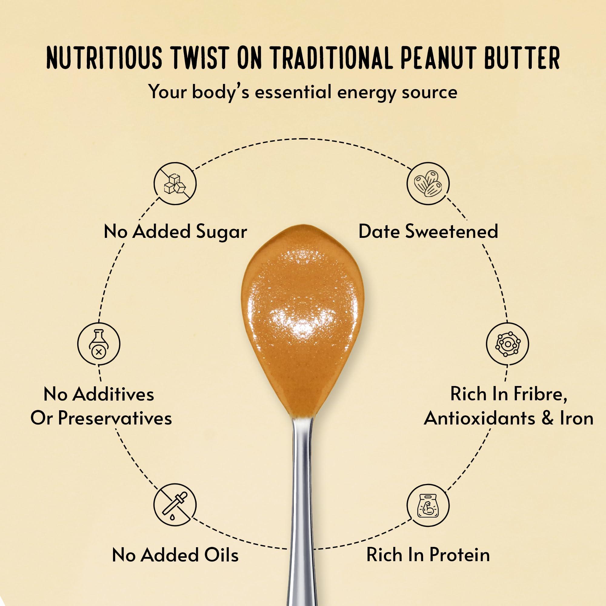 Brawny Bear Brawny Bear Peanut Butter, 100% Natural Sweetened with Dates, Smooth Healthy Nut Butter with No Added Sugar and Preservatives, Low GI, Vegan, High in Protein Spread  200 gm