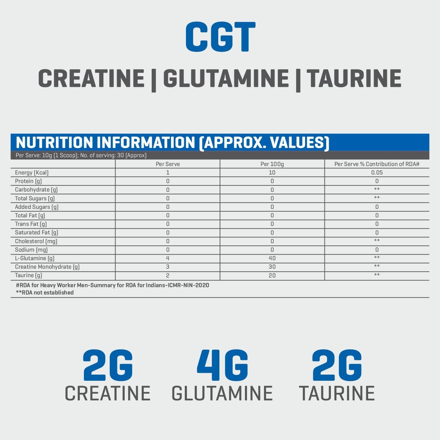 MuscleTrail Muscle Trail Pro Series CGT | Health Supplement Powder | 300g, 30 servings (Orange) | 3g Creatine, 4g Glutamine, 2g Taurine |