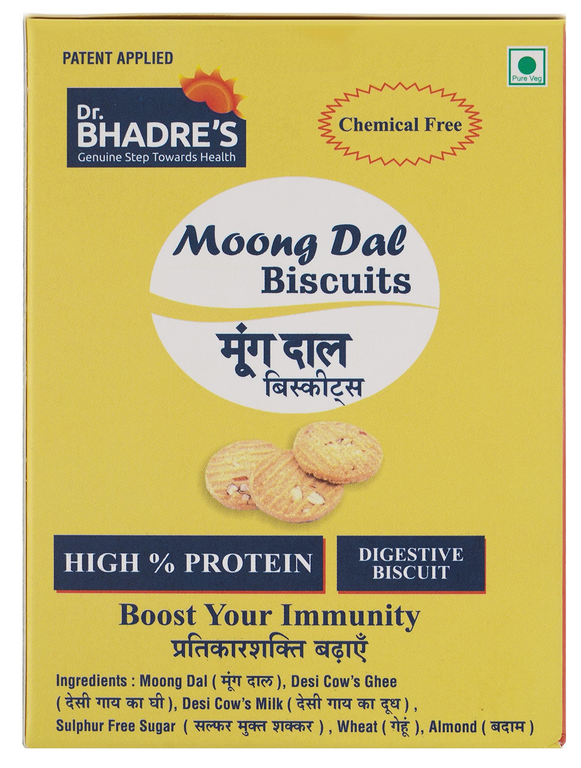 DR. BHADRE\'S DR. BHADRE\'S Moong Dal Protein Biscuits 400 gm (56 gm) with Desi Cow\'s Ghee & Almonds Digestive No Additives All-Natural Ingredients Gluten-Free