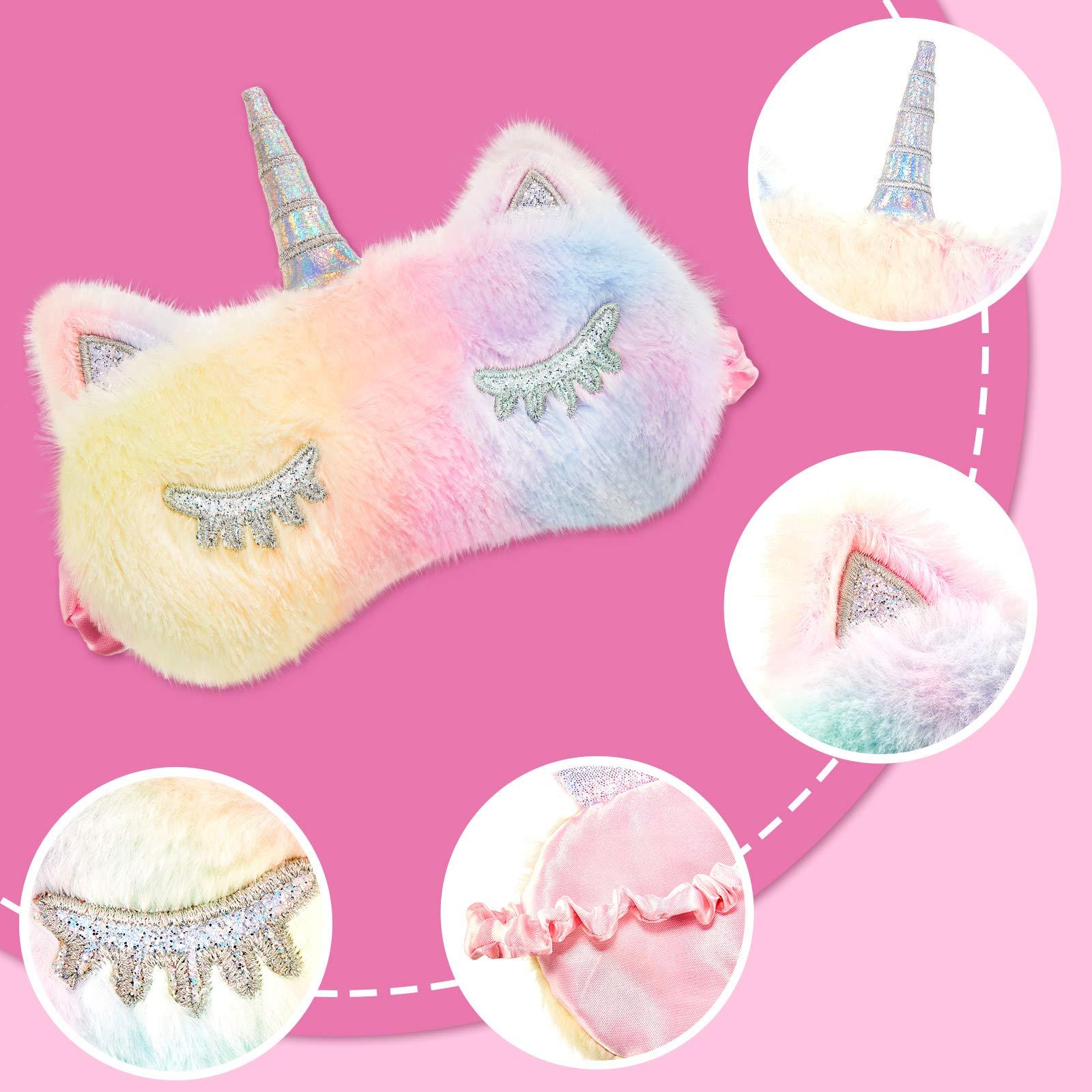 Geyoga 3 Pieces Plush Sleeping Eye Cover Bunny Eye Blindfold Cat Sleep Eye Cover Unicorn Sleeping Eye Shade Soft Funny for Kids Girls and Adult Travel (Unicorn Style)