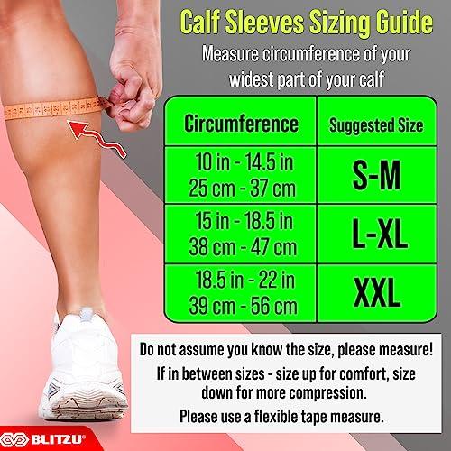 BLITZU BLITZU Calf Compression Sleeve Leg Performance Support Shin Splint & Calf Pain Relief. Men Women Runners Guards Sleeves Running. Improves Circulation Recovery
