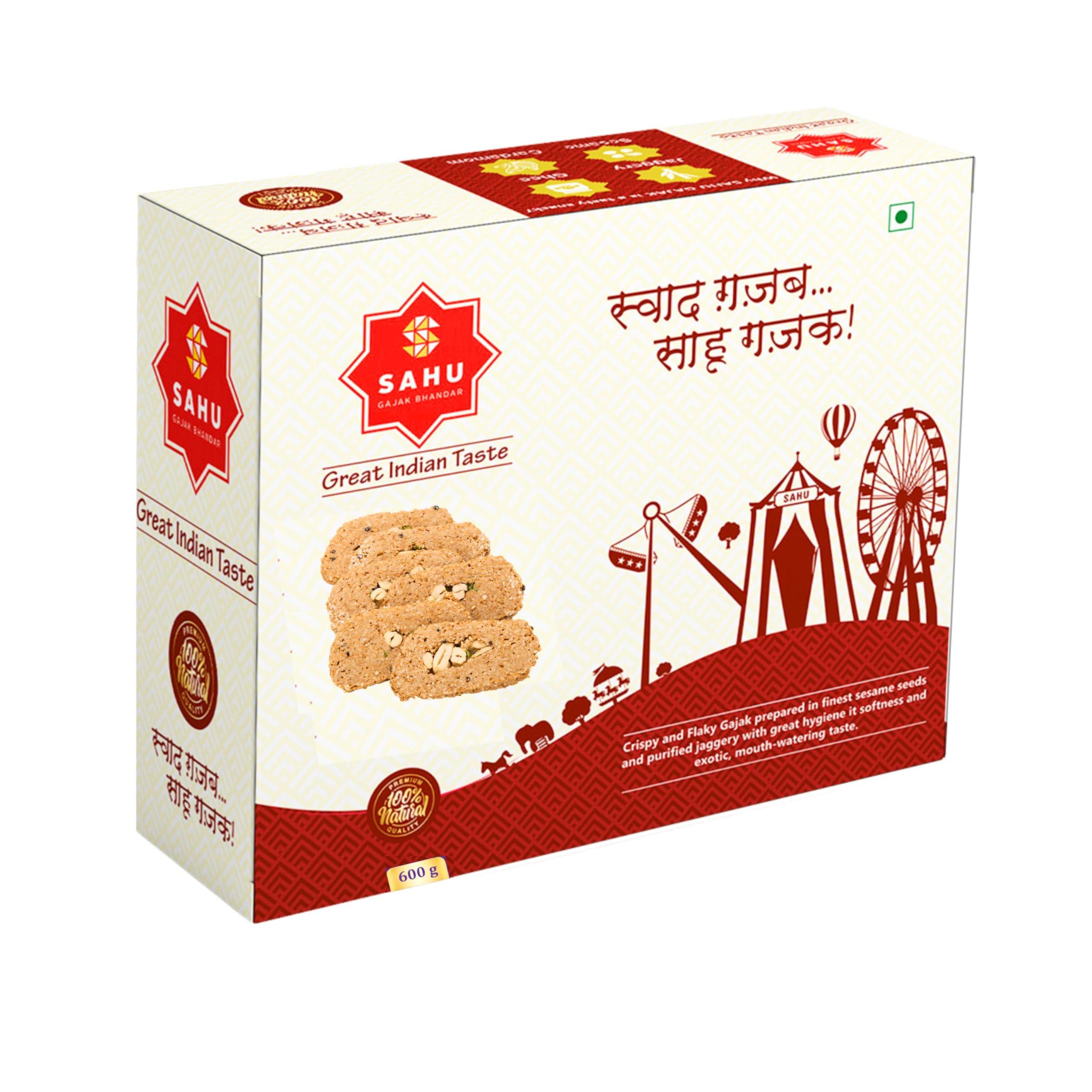 SAHU GAJAK BHANDAR SAHU GAJAK BHANDAR Rajasthani Homemade Traditional Kaju Gazak 1200 Grams (Pack of 2 Each 600g) | Jaggery Sesame Chikki Snack | Eatables Snacks Items | No Added Preservatives