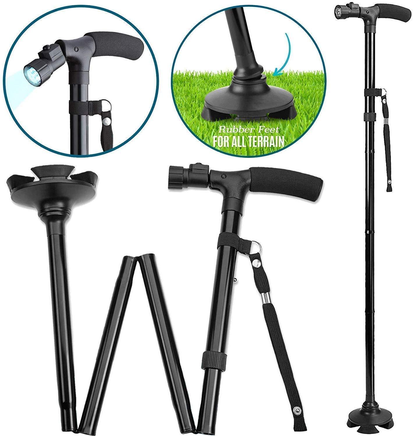 WOX MOX WOX MOX Portable Aluminium Alloy Handle Dependable Professional LED Light Folding Walking Stick for Old Gentleman, Walking Sticks for Old People, Walking Stick for Old Women