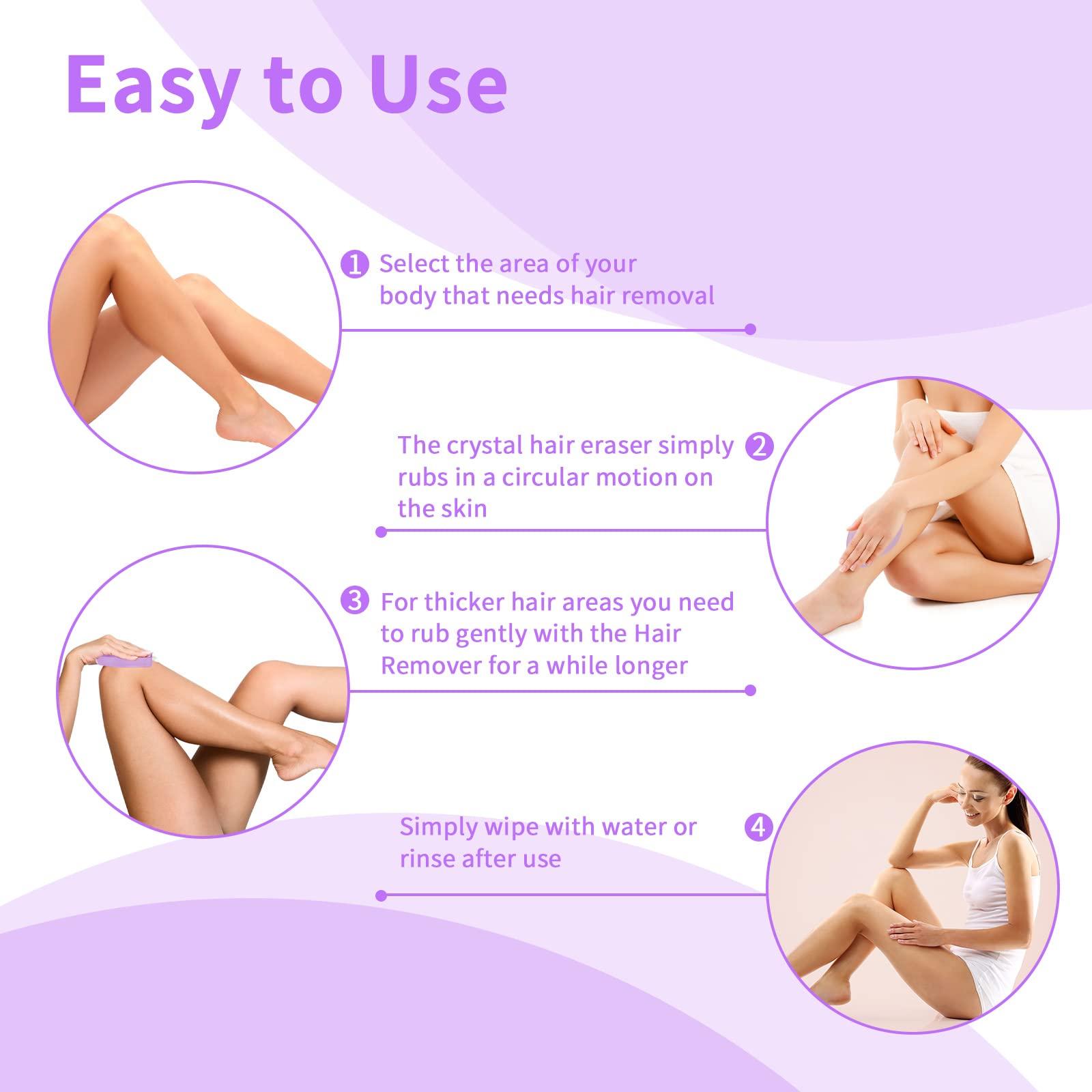 Qrneein Crystal Hair Eraser Stone, Painless Magic Crystal Hair Remover for Women Men, Silky Hair Removal Eraser Exfoliator Tool for Arms Legs Back Body Any Part