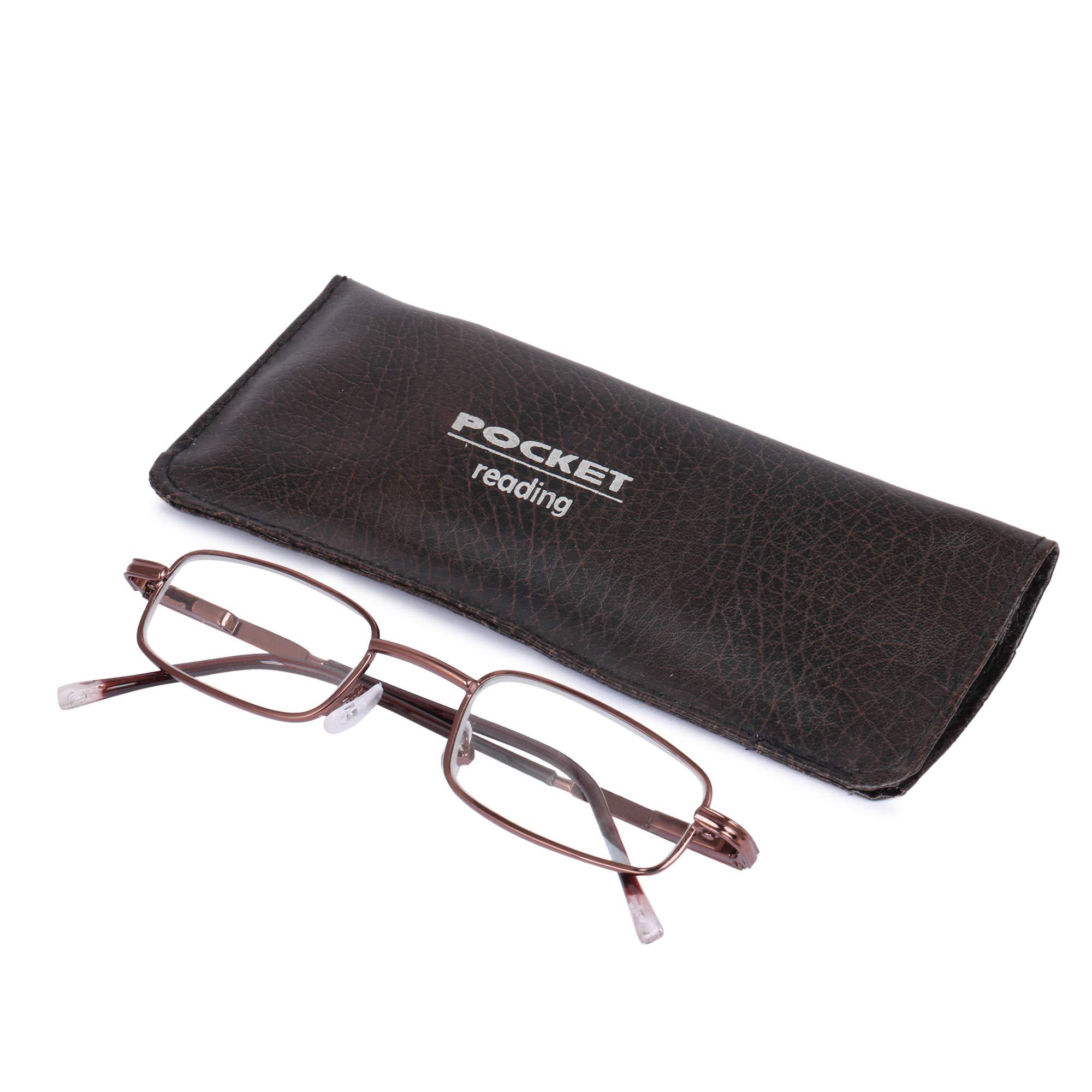 Poket Pocket Slim Formal Rectangular Light Weight Reading Glasses With Soft Leather Pouch, Lense Cleaner Spray And Selvet Cloth. ( +0.50,Copper )