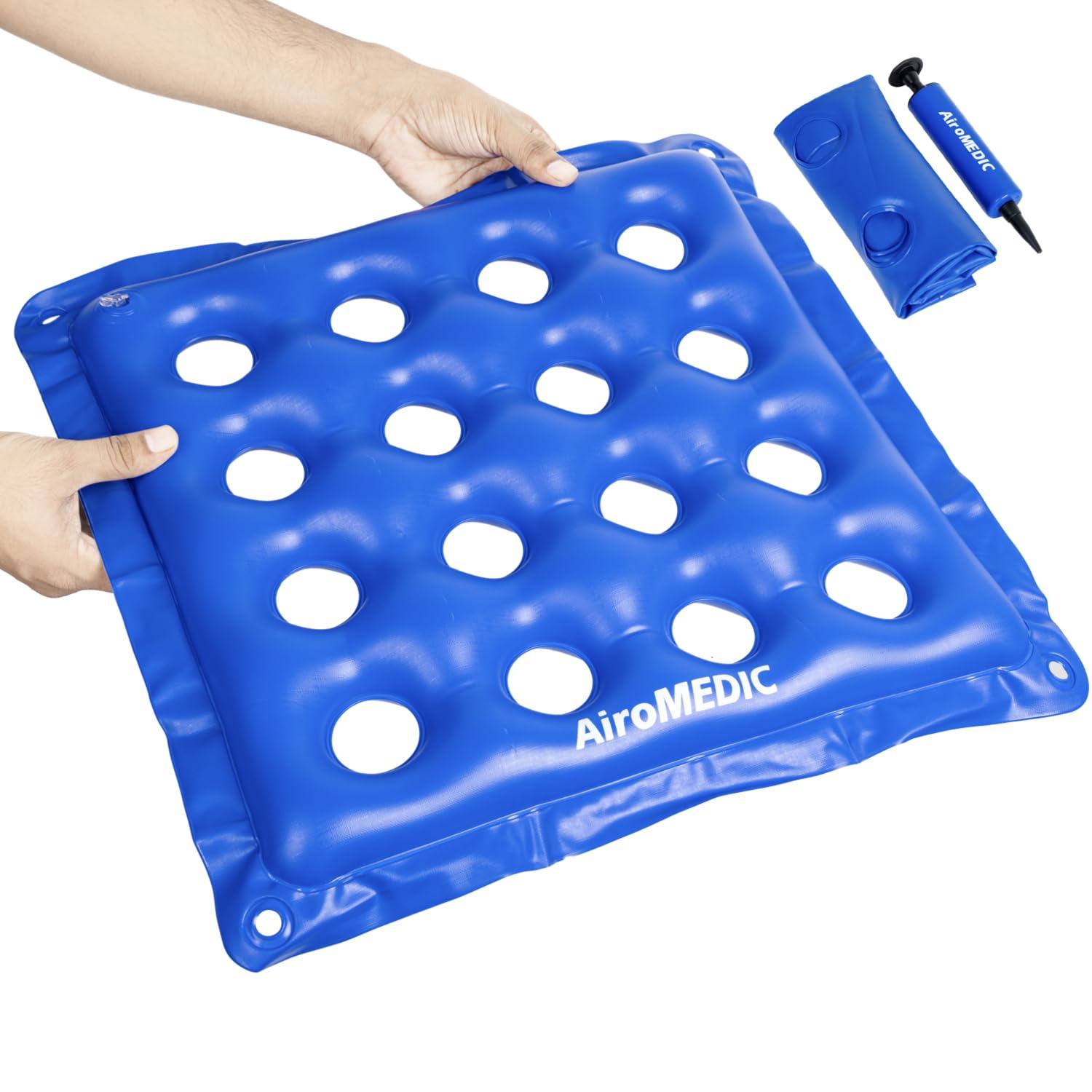 AiroMEDIC AiroMEDIC AiroWAFFLE Waffle Cushion for Pressure Sores Chair from, Inflatable Air Cushion for Pressure Relief with Pump - Blue (17.5x17.5 Inches)
