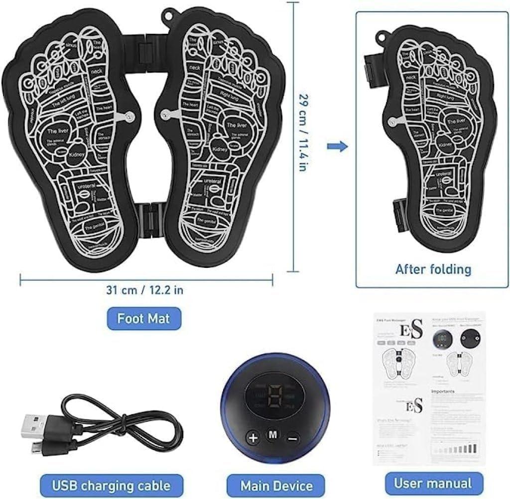Samtrish SamtrishBioelectric EMS Acupoints Foot Massager Pain Relief Wireless Electric Massage Machine Portable Foot Folding Pad Electric Foot Massage Machine with 8 Modes and 19 Intensities