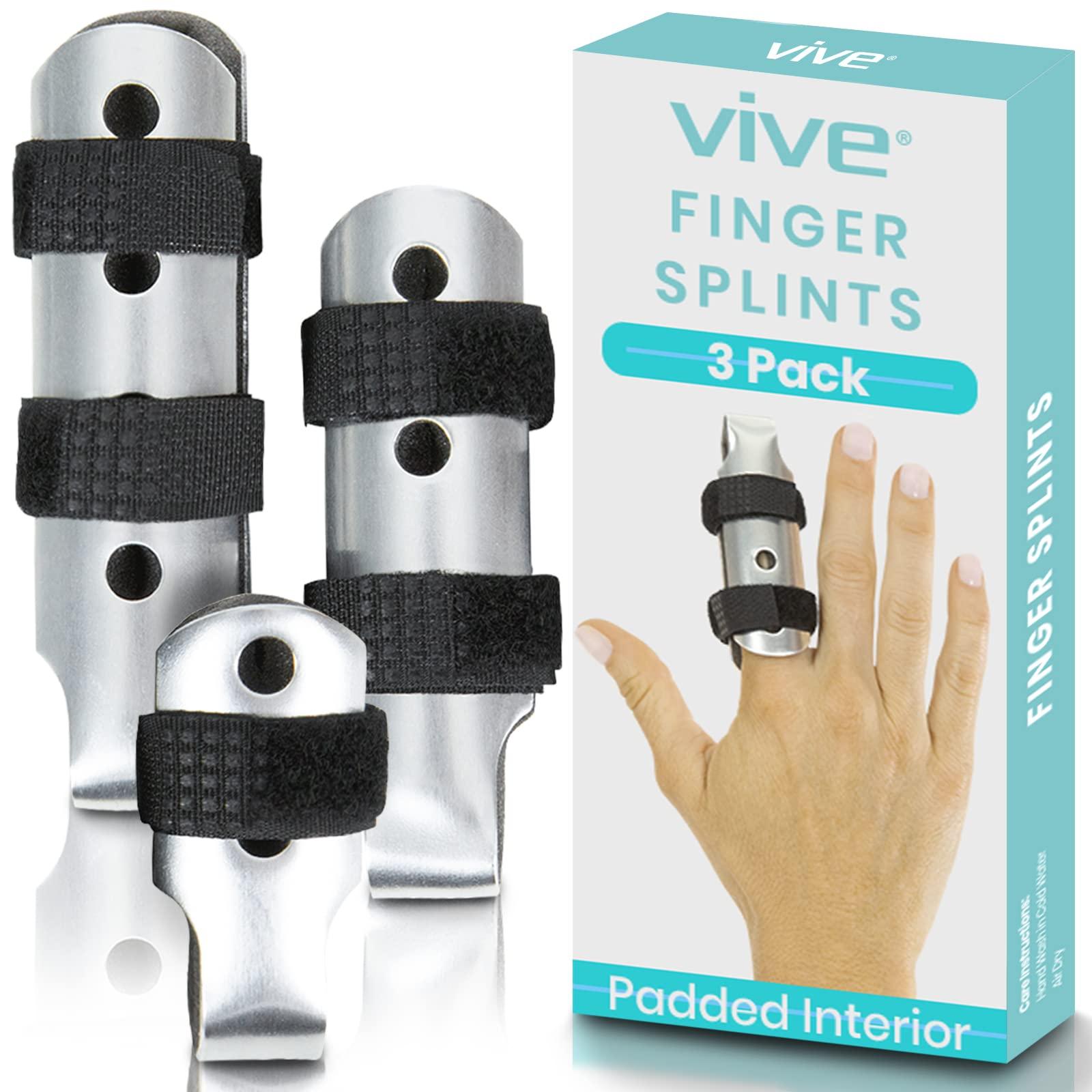Vive Vive Finger Splints - Mallet Brace for Trigger, Middle, Pinky, Ring, Dislocated Thumb Support - Metal Aluminum Immobilizer with Foam - Left or Right Hand - Straightening for Arthritis or Broken Bone