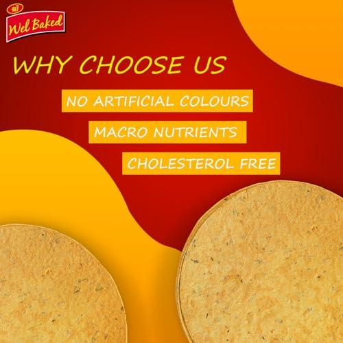 WEL BAKED Wel Baked Whole Wheat Khakhra - Mast Masala | Cholesterol Free Dry Chapati | Ready To Eat - Roasted - Gujarati Snacks | Vacuum Packed (Pack of 7)