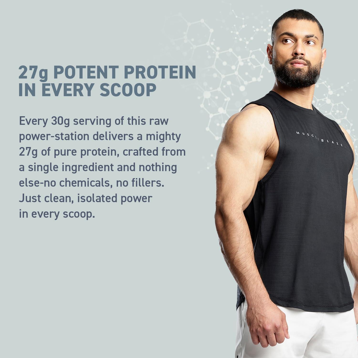 MuscleBlaze MuscleBlaze 100% Clean Raw Whey Protein Isolate (Unflavoured, 1kg) | 27g Protein per Scoop with Shaker, 650ml (Combo Pack)