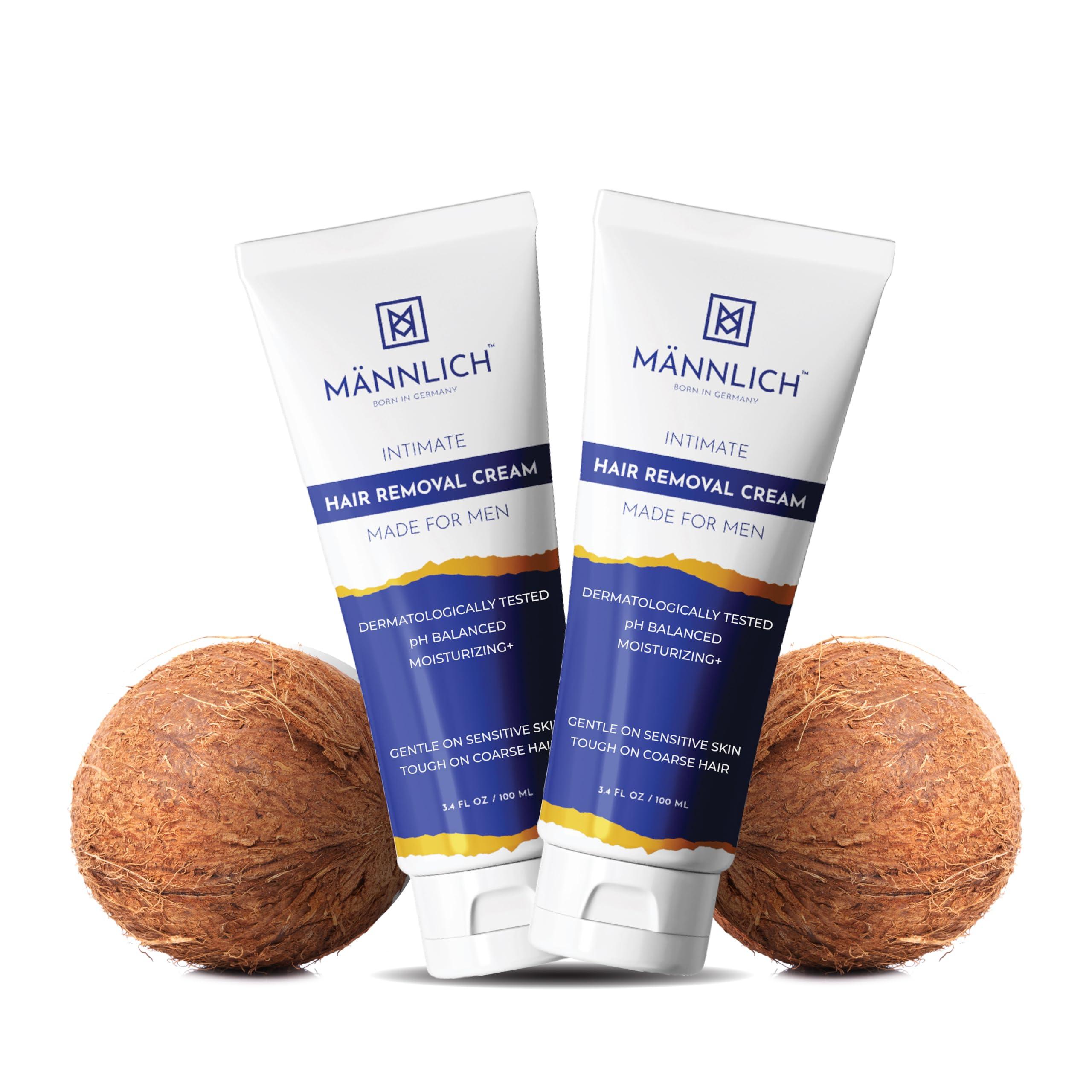 Mannlich Mannlich Intimate/Private Hair Removal Cream for Men, Painless, Faster, Soothing for Unwanted Coarse Pubic Hair, Suitable For All Skin Types, 100 ml (Pack of 2)