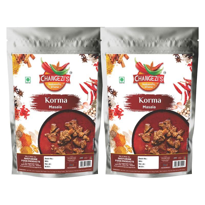 CHANGEZI\'S bawarchi khana Changezi\'s Awdhi Korma Masala, Spice Powder and Masala, No Artifical Colours | Korma | Ready to Cook Korma Masala | Qorma (Korma) Masala | Mutton Korma Masala | Chicken Korma Masala-150Gx2Pk